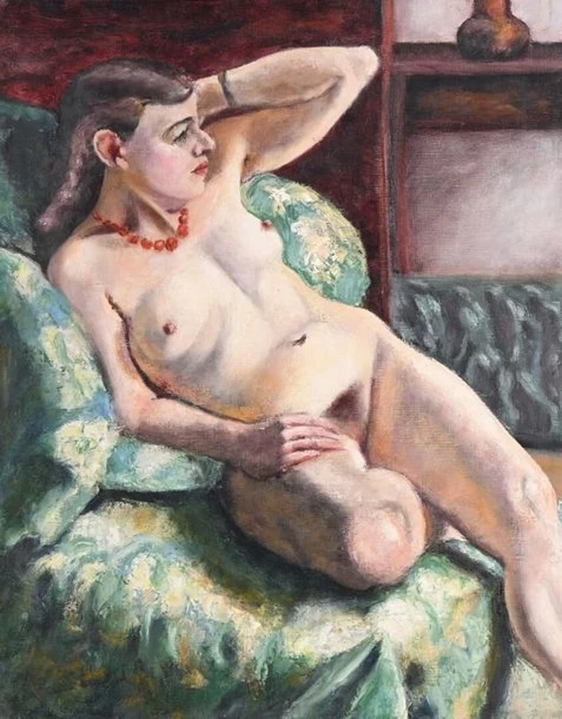 Nudo con collana di perle rosse
